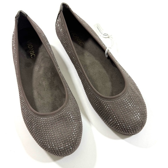 New Vionic Willow Jeweled Flats Shoes Slip On Size 8.5 Taupe - Picture 1 of 8